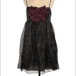 Anthropologie Burlapp Black Silk Dress with Floral Detail